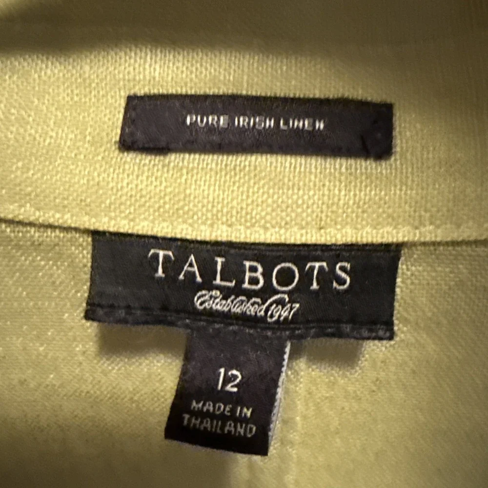 Talbots Womens Top 12 Lime Green 100% Irish Linen Button Up Office Preppy (read) - Picture 3 of 7